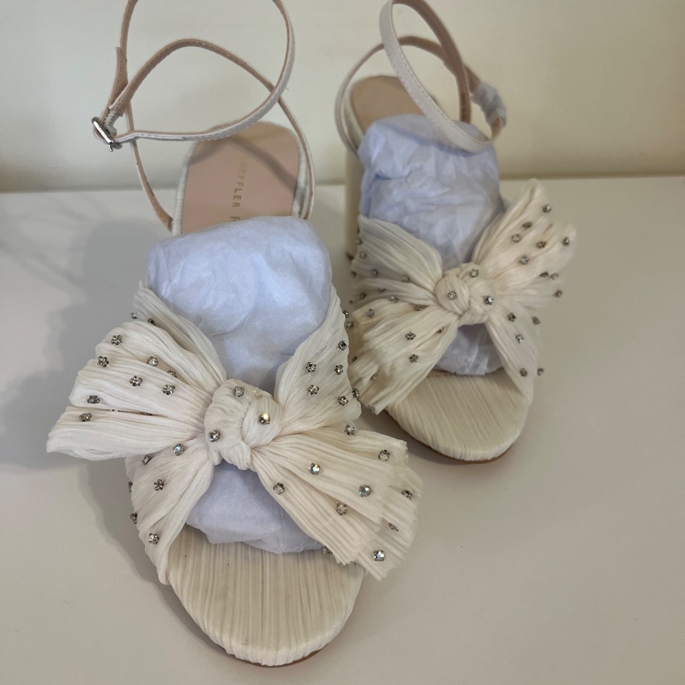 New in Box Loeffler Randall Camellia Pleated Bow Heel in Cream Rhinestones (6) - Picture 6 of 9